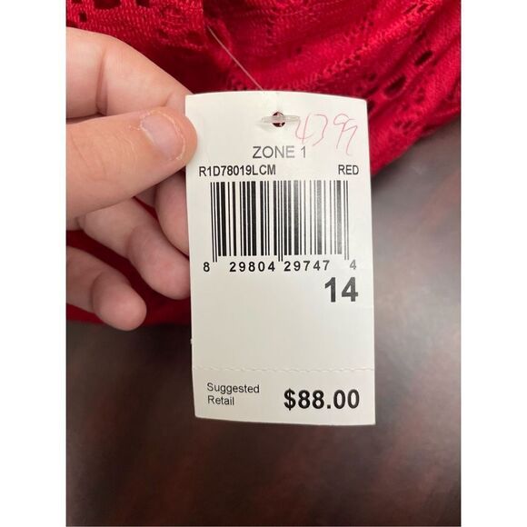 NWT Chris McLaughlin Size 14 Red Lace Short Sleeve Dress - Picture 4 of 7